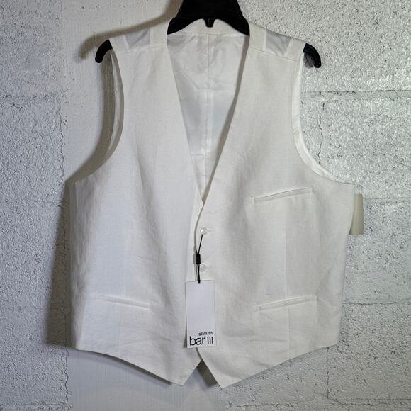Bar III Men's Slim-Fit White 100% Linen Suit Vest white XL $115 - Picture 1 of 8